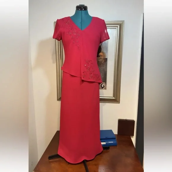 Positive Attitude | Dresses | Positive Attitude Petite Red Embroidered  Beaded Lined Cap Sleeve Formal Dress 4p | Poshmark